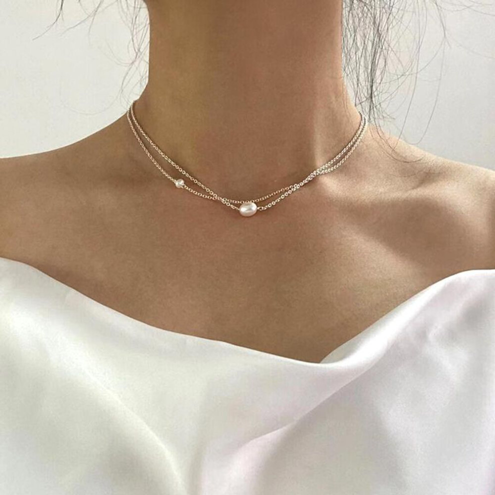 Maxpower (White, 39Cm) Natural Freshwater Pearl Necklace For Women 925 Sterling Silver Chain Fashion Jewelry Gift White,Silver
