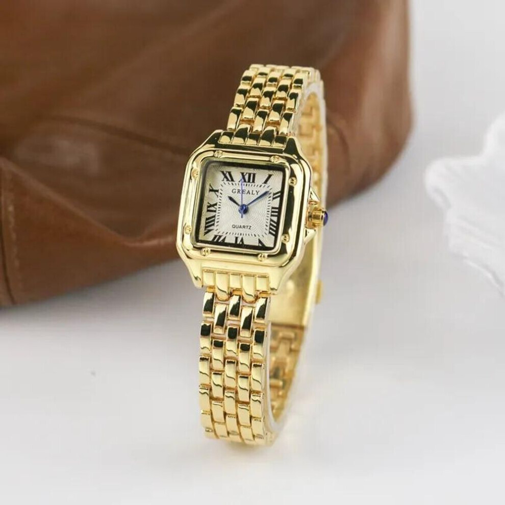 (gold, no diamond) Luxury Square Women&apos;s Watches Brand Ladies Quartz Wristwatch Classic Silver Simple Femme Steel Band Relogio Feminino