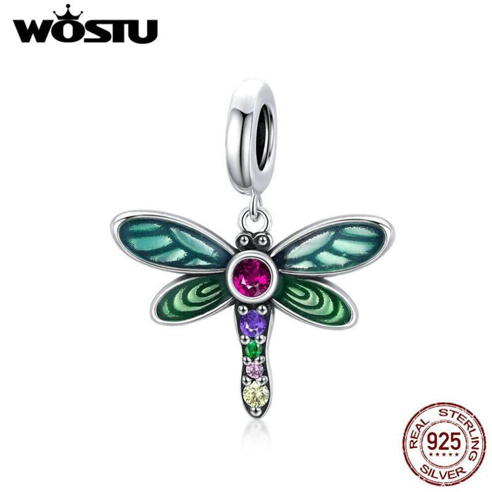 (925 silver) Wostu Authentic 925 Sterling Silver Shiny Dragonfly Charm For Original Silver Diy Bracelet Or Bangle Jewerly