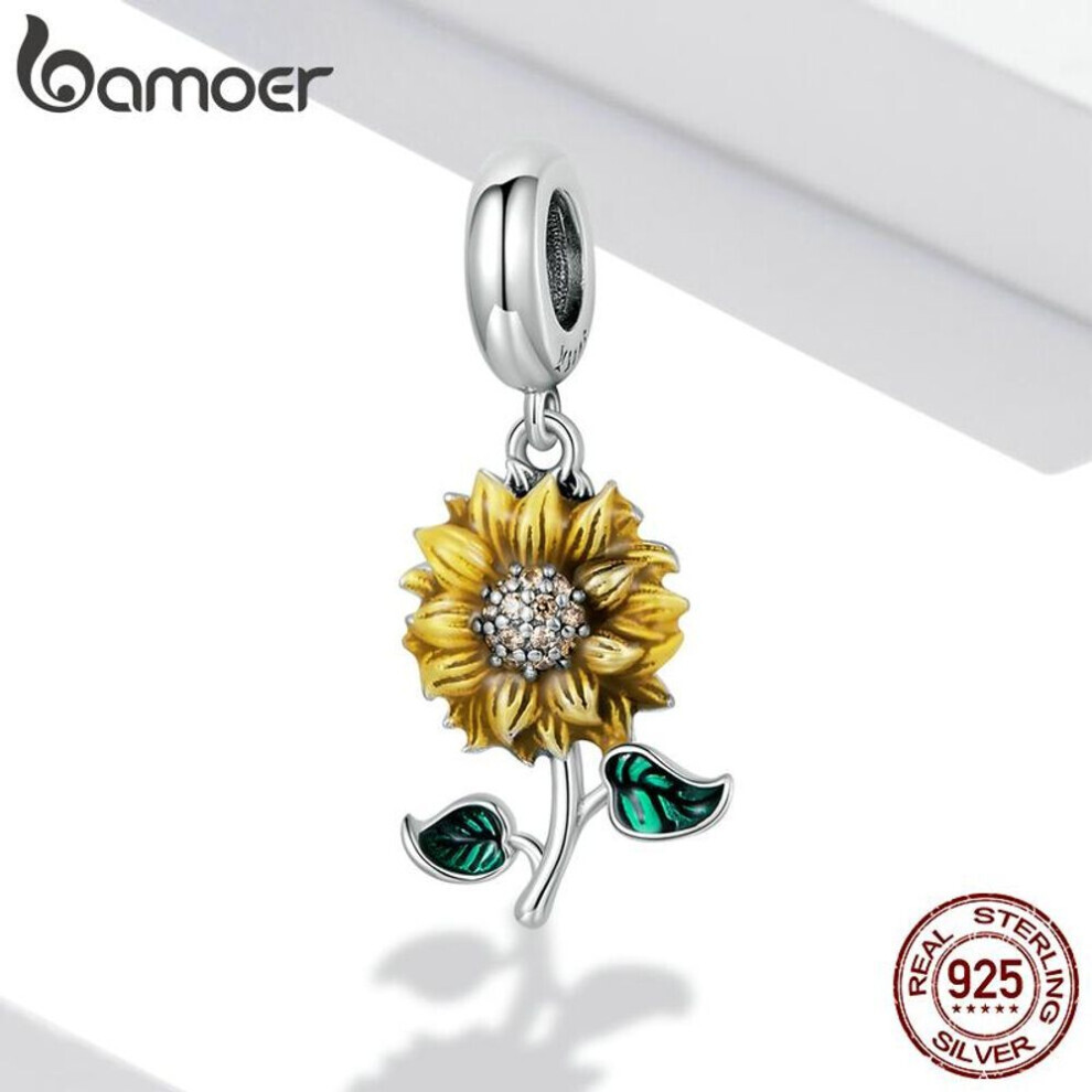 Maxpower (925 ) Bamoer 925 Sterling Delicate Sunflower Charm Bead Pendant Fit Original 3Mm Bracelet Women Jewelry Silver