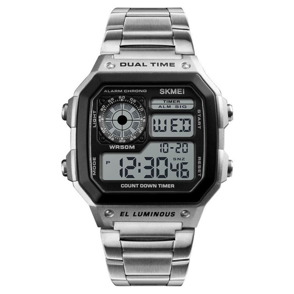 Maxpower (Silver) Men Digital Watch Stopwatch Countdown Alarm Luminous Watch Silver