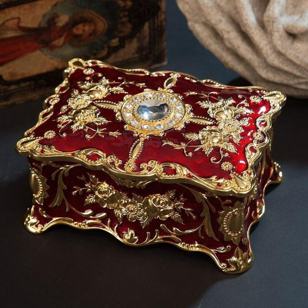 (red) Metal Crafts European Style Retro Jewelry Box Creative High-end Ring Necklace Small Storage Box Gift