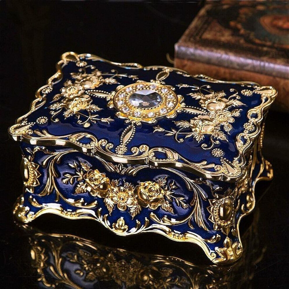 (blue) Metal Crafts European Style Retro Jewelry Box Creative High-end Ring Necklace Small Storage Box Gift