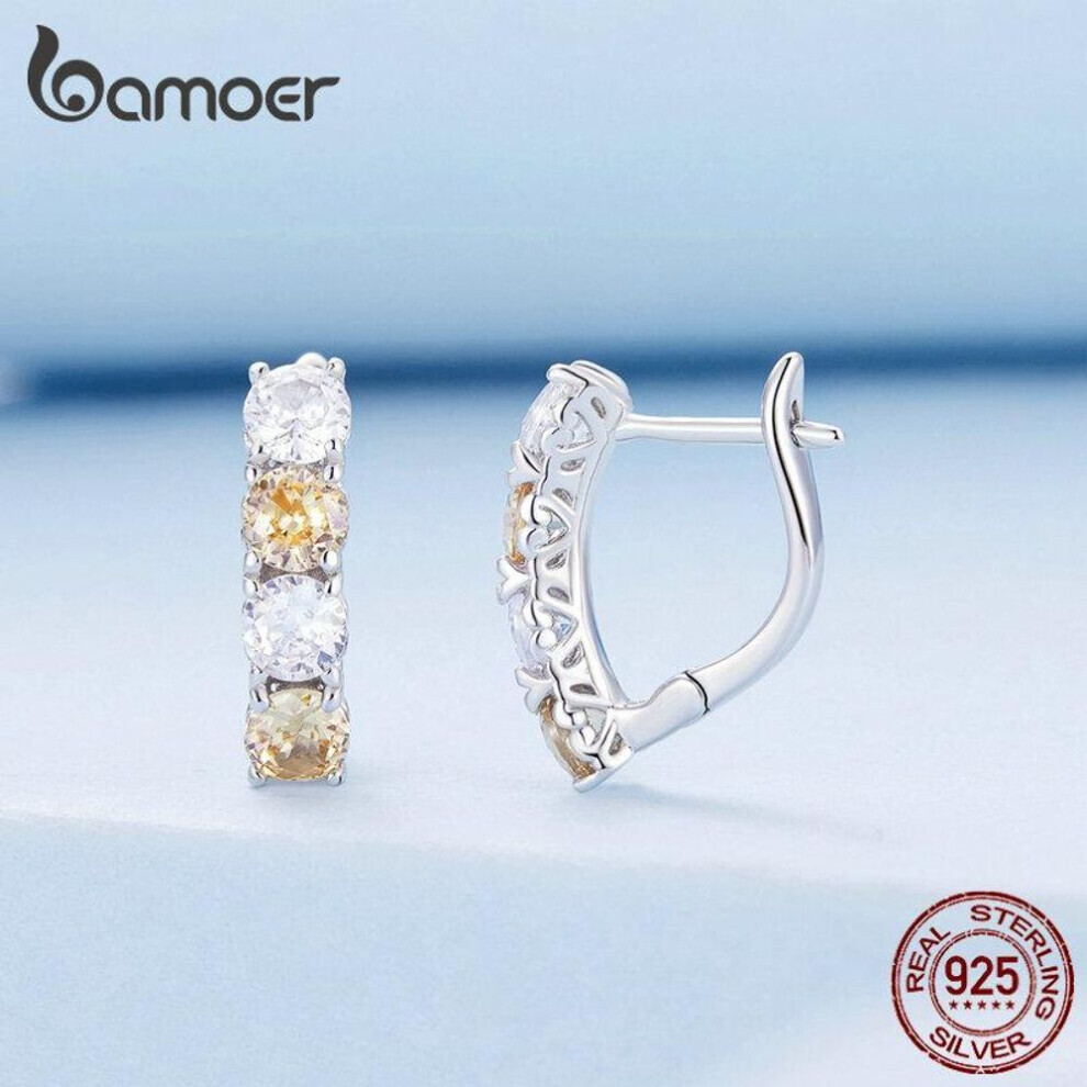 Maxpower (925 Silver) Bamoer 925 Sterling Silver Luxury Yellow Zircon Ear Buckles U-Shaped Hoop Earrings For Women Original Design Fine Jewelry Silver,Yellow
