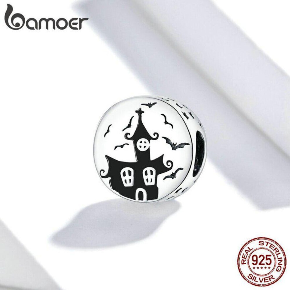 (925 silver) Bamoer 925 Sterling Silver Original Charm Ghost Castle Cz Oxidized Platinum For Brand Jewelry Make For Women Girl