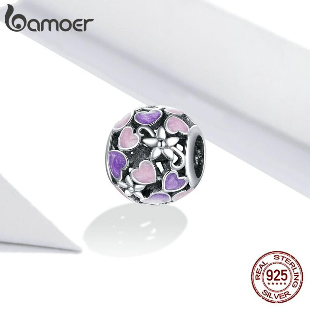 Maxpower (Silver) Bamoer 925 Sterling Love-Heart & Flower Charm Beads For Original 3Mm Bracelets & Necklaces Silver