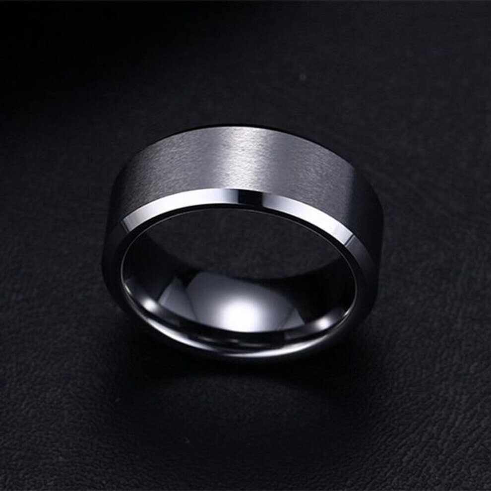 (silver, 6) 8mm Titanium Steel Band Wedding Engagement Jewelry Black Men&apos;s Ring Fashion Party Ring Jewelry