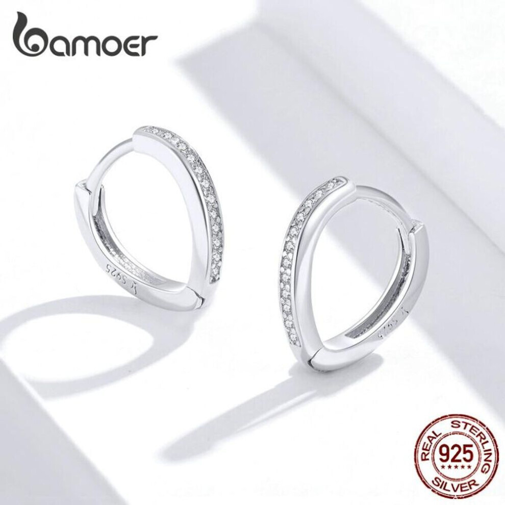 Maxpower (925 ) Bamoer Real 925 Sterling Heart Hoop Earrings For Women Engagement Statement Jewelry Silver