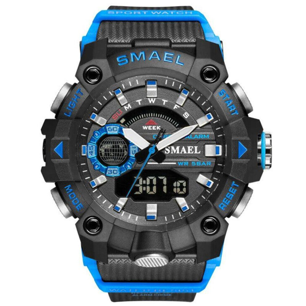 Maxpower (Blue) Smael Military Watches Men Sport Watch 50M Waterproof Wristwatch Stopwatch Alarm Led Light Digital Watches Blue