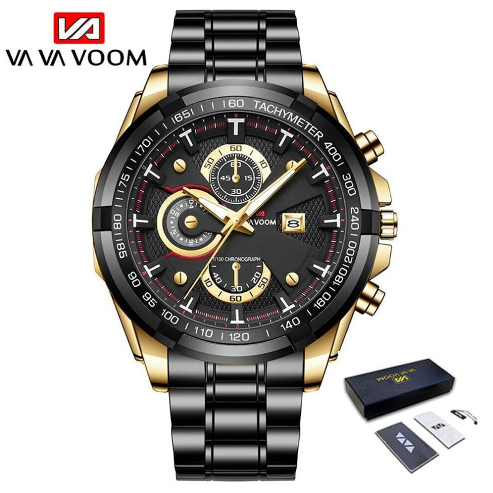 Maxpower (Gold, With Packaging) Va Va Voom Fashion Quartz Watches Mens Watches Luxury Men Sports Gold Stainless Steel Quartz Wrist Watch Man Business Casual 3A
