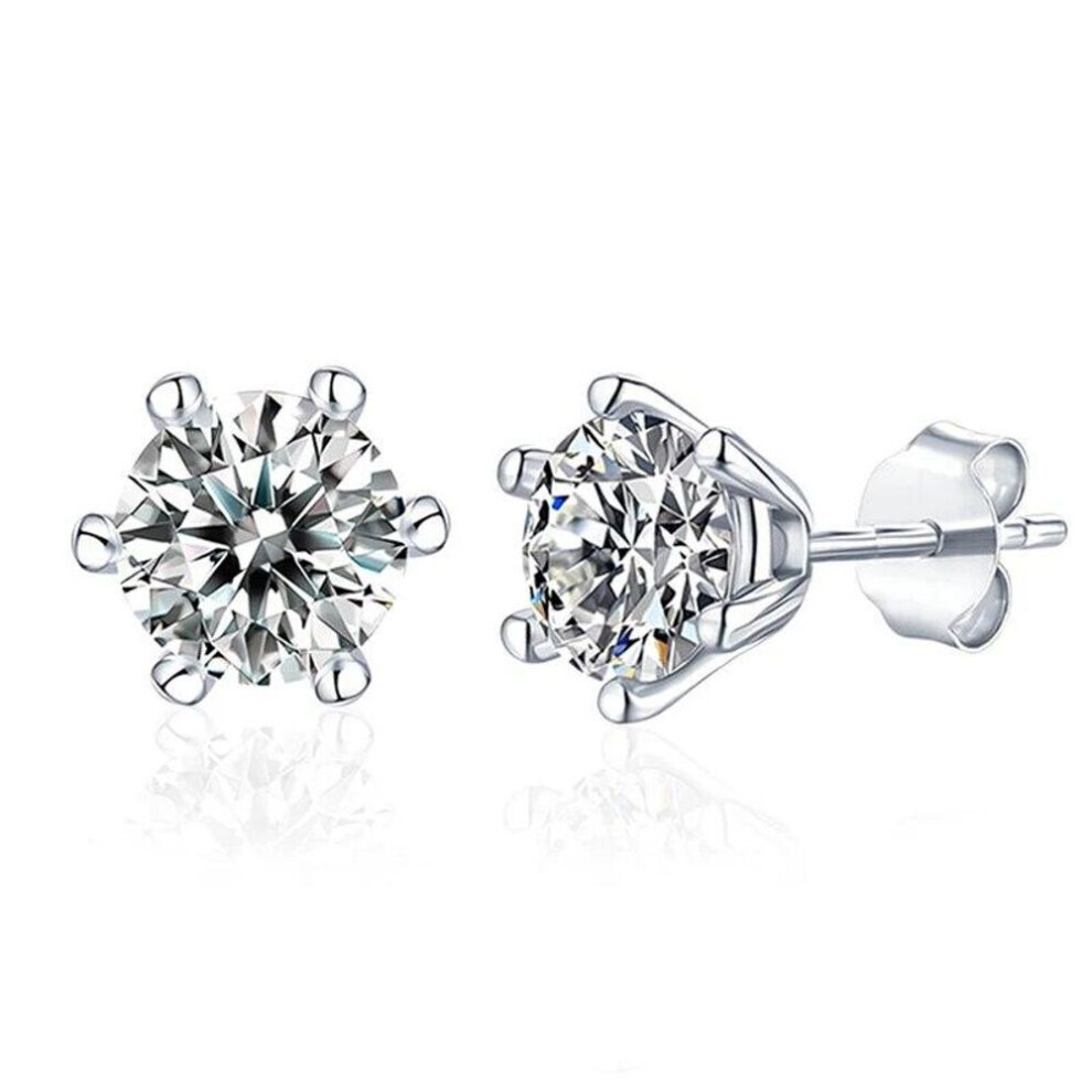 Maxpower (As The Picture, 0.5Ct And 0.5Ct) D Color 0.5 Ct 100% Moissanite Stud Earrings For Women Ear Studs 925 Silver White Gold Plated Jewelry Pass Diamond T