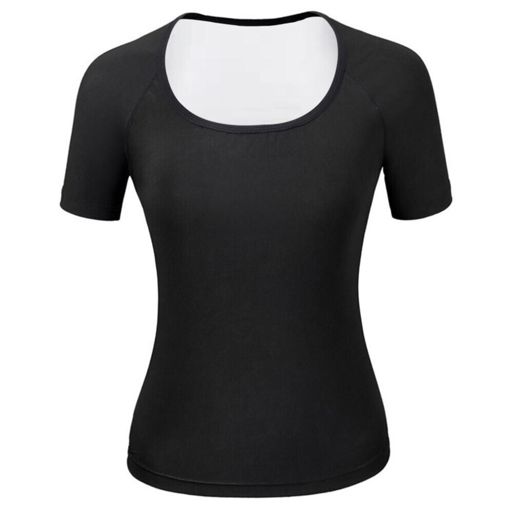 (black,silver, 2XL/3XL) Sauna Shirt For Women Short Sleeve Sweat Suit Compression Shirts Sauna Workout Tank Top Body Shaper Slimming Underwear Fitness Shapewear Sweatshirt