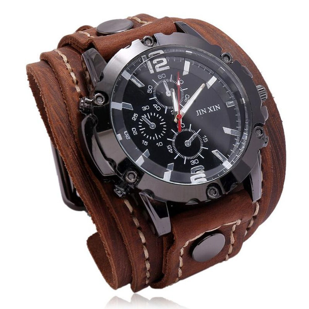Maxpower (Brown) Punk Vintage Leather Watch Hand Stitched Leather Watch Steam Age Watch Men's Watch Hip Hop Watch Brown