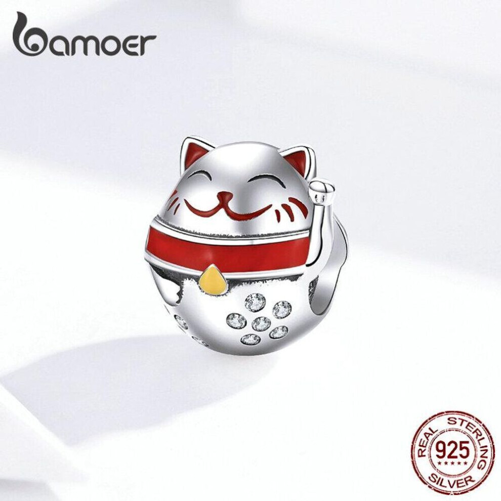 Maxpower (Pendant) Bamoer 925 Sterling Japanese Lucky Cat Enamel Animal Charm For Women Original 3Mm Bracelet Silver