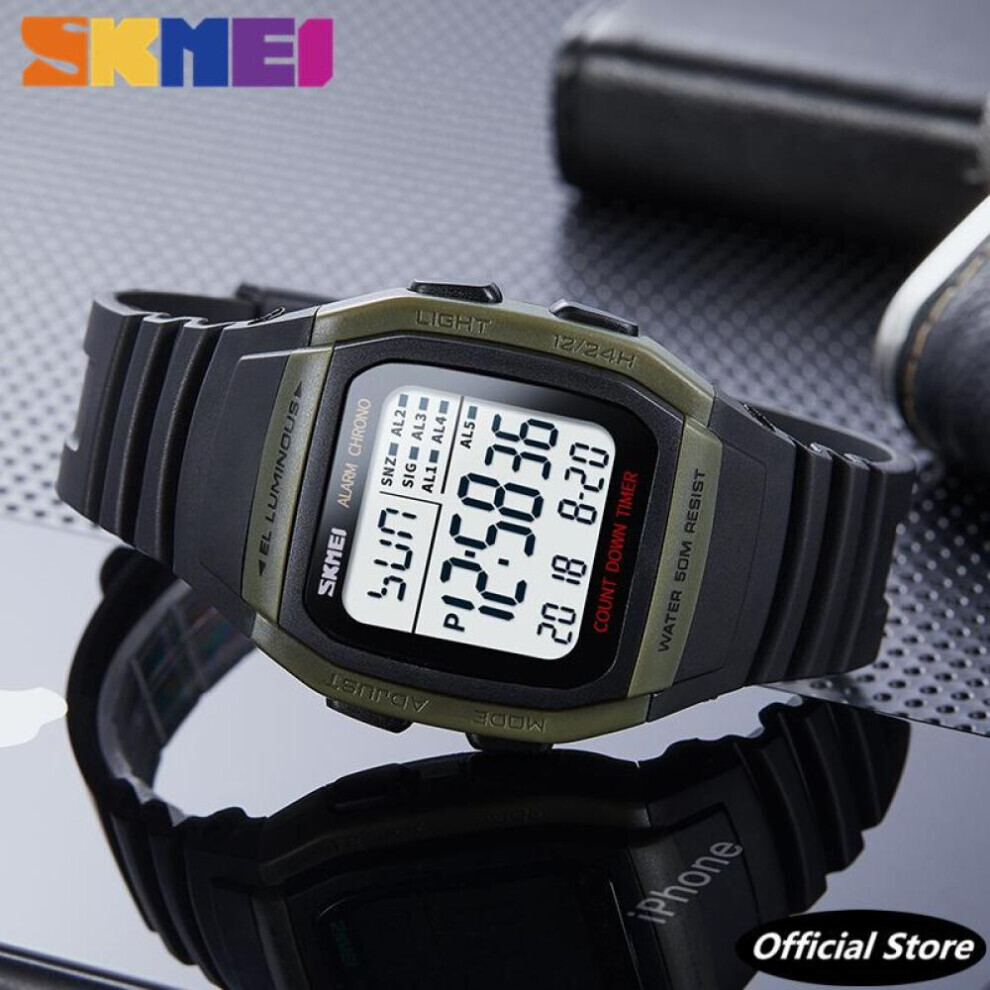 (Army Green) Skmei Mens Digital Countdown Chronograph Wrist Watch