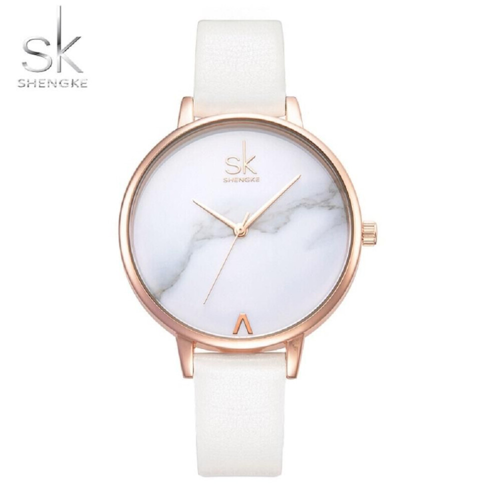 (white) Shengke Fashion Watches Women Eleagant Quartz Wristwatches Ladies Charm Flowers Dial Clock Best Gifts For Wife,friend,family