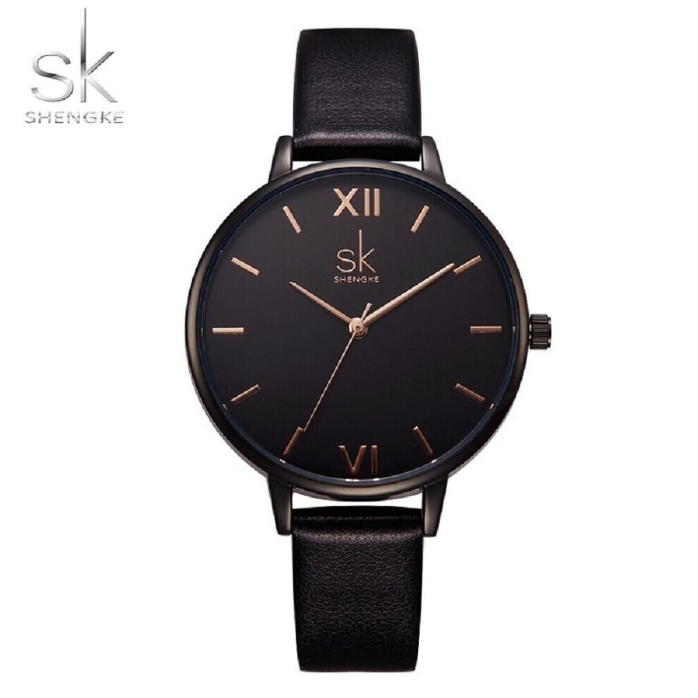 (black) Shengke Fashion Watches Women Eleagant Quartz Wristwatches Ladies Charm Flowers Dial Clock Best Gifts For Wife,friend,family