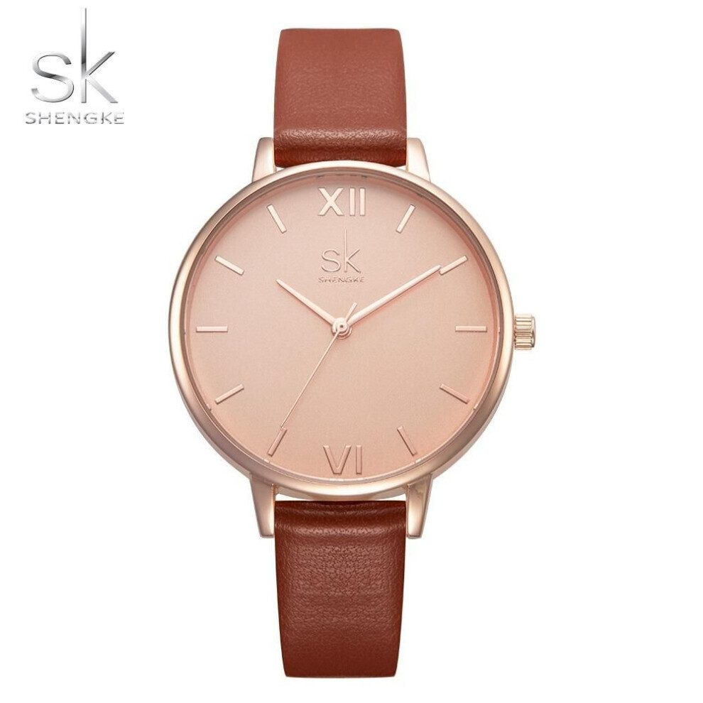 (brown) Shengke Fashion Watches Women Eleagant Quartz Wristwatches Ladies Charm Flowers Dial Clock Best Gifts For Wife,friend,family