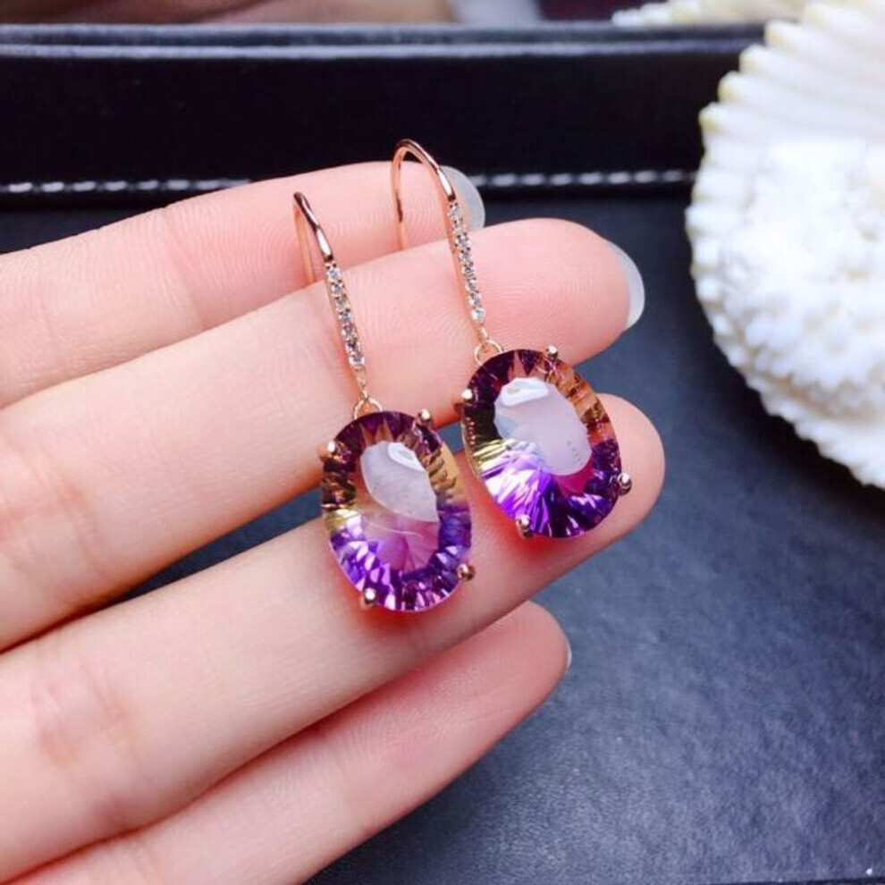 (rose gold) Pomoiii 925 Sterling Silver Earrings Colorful Gemstone Amethyst 18k Gold Earrings For Women Charm Jewelry Gift