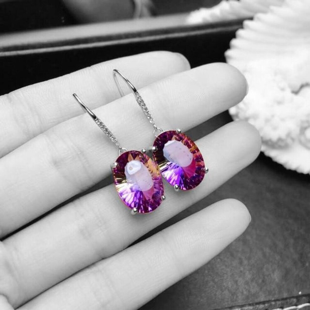 (silver) Pomoiii 925 Sterling Silver Earrings Colorful Gemstone Amethyst 18k Gold Earrings For Women Charm Jewelry Gift