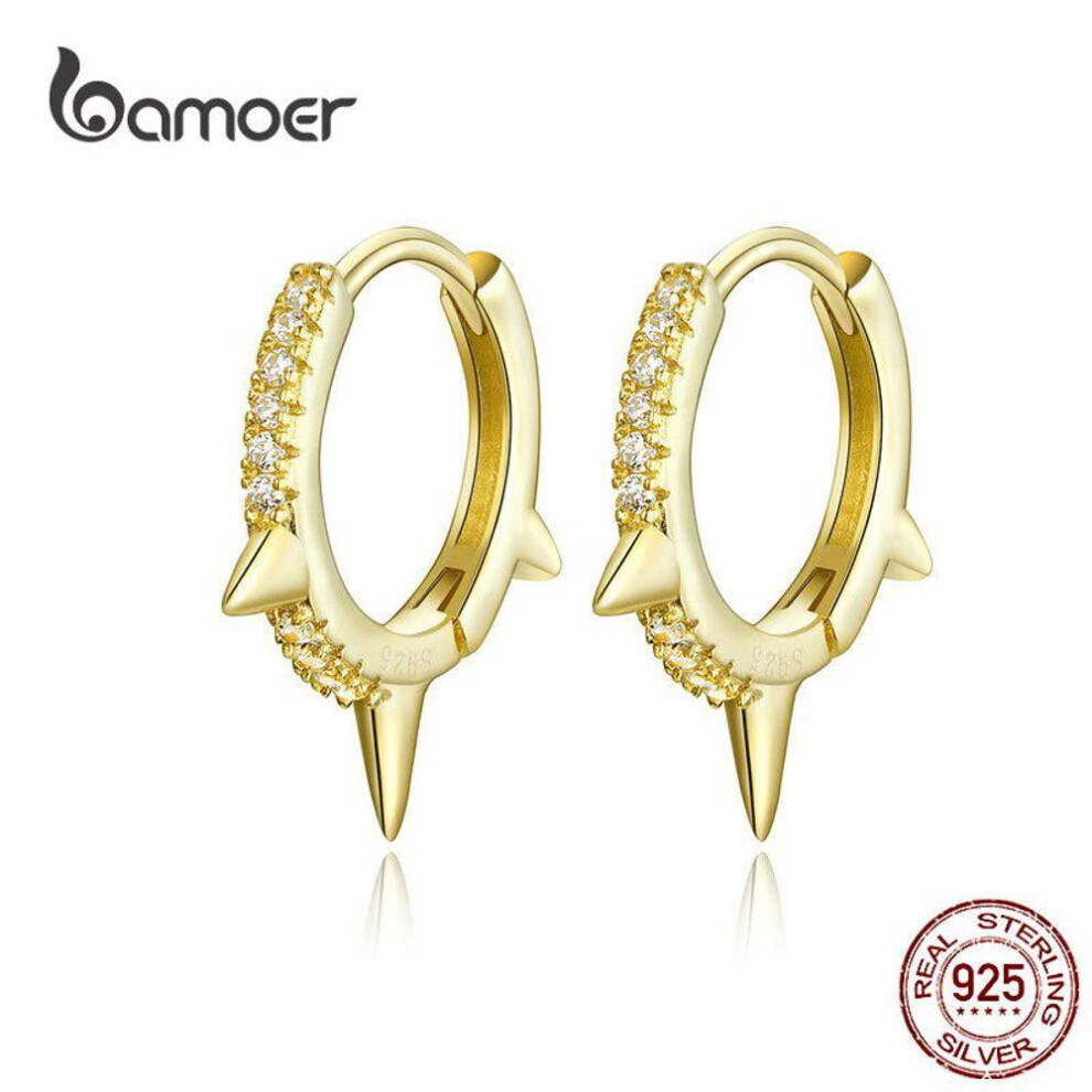 Maxpower (Bse168) Bamoer Gold Color Punk Ear Hoops Sterling Silver 925 Gear Hoop Earrings For Women And Men Zirconia Silver,Gold