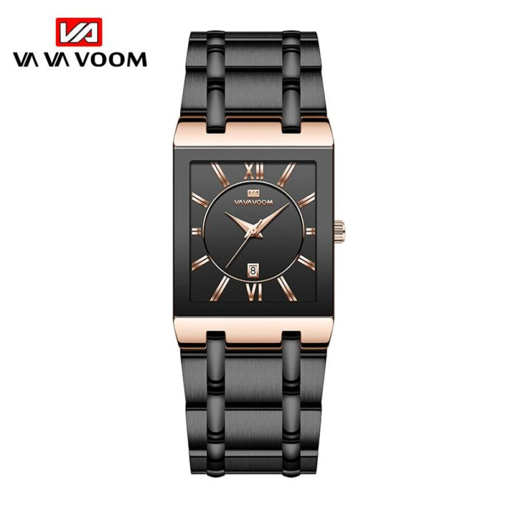 (black,rose gold, NO Packaging) Va Va Voom Men Watches Fashion Top Brand Luxury White Square Waterproof Quartz Wristwatch Stainless Steel Date Clock Mens Casual Business Watch