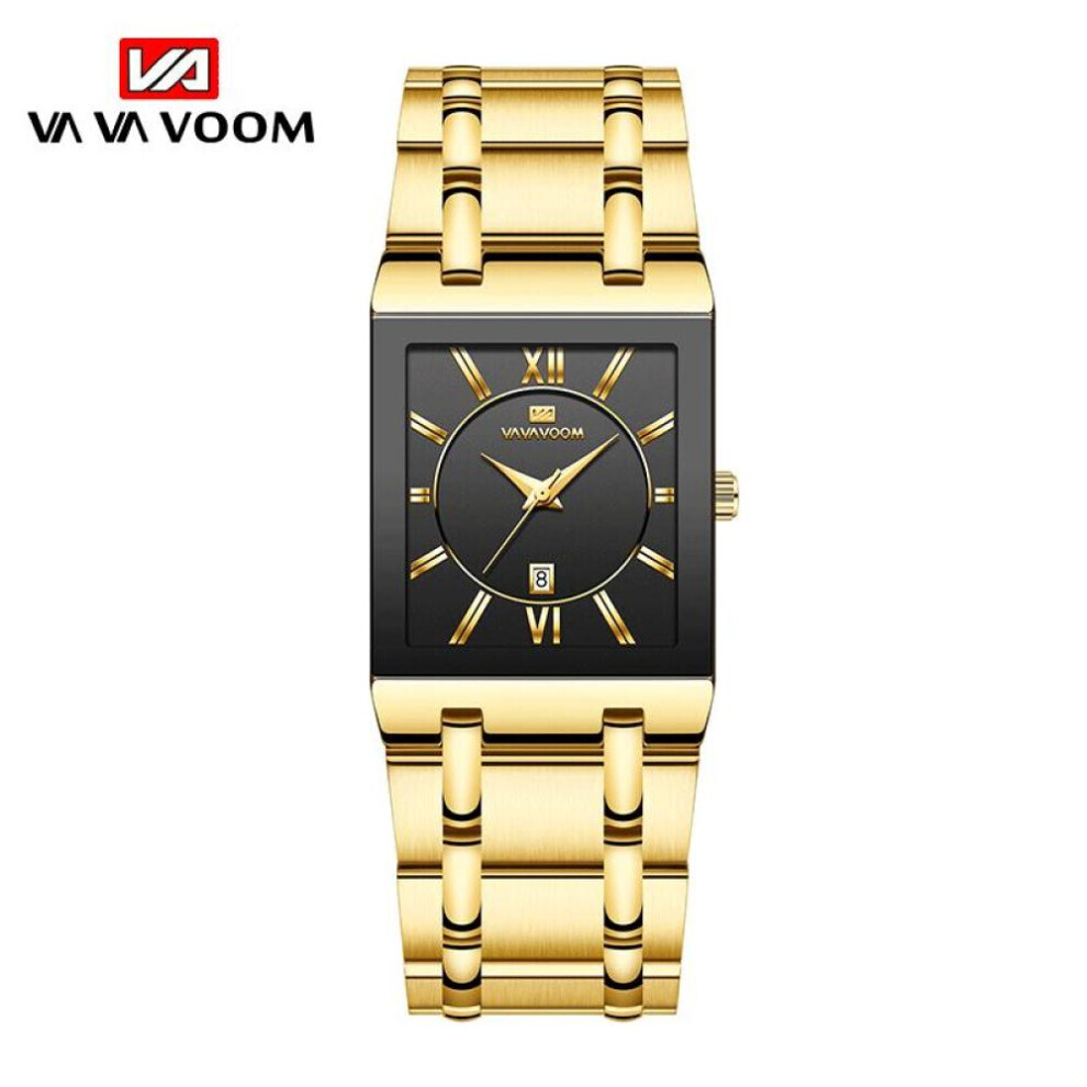 (gold,black, NO Packaging) Va Va Voom Men Watches Fashion Top Brand Luxury White Square Waterproof Quartz Wristwatch Stainless Steel Date Clock Mens C-image-OPC-PG8JGKP-NEW