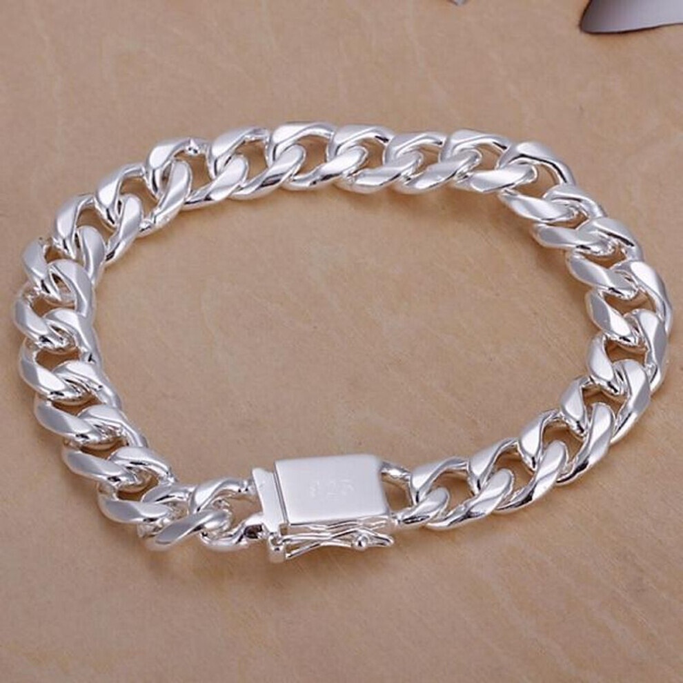 (silver) Men&apos;s Jewelry Bracelet 925 Sterling Silver 10mm Width 20cm Thick Delicate Fashion Silver Bracelet For Women High Jewelry