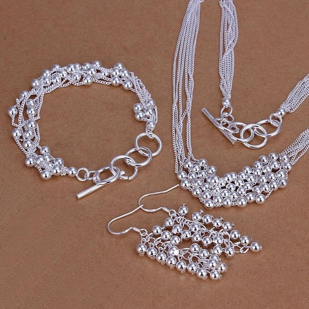 (as the picture) 925 Sterling Silver For Wedding Women Christmas Gifts Retro Charms Lady Bead Necklace Bracelets Earrings Fashion Jewelry Sets