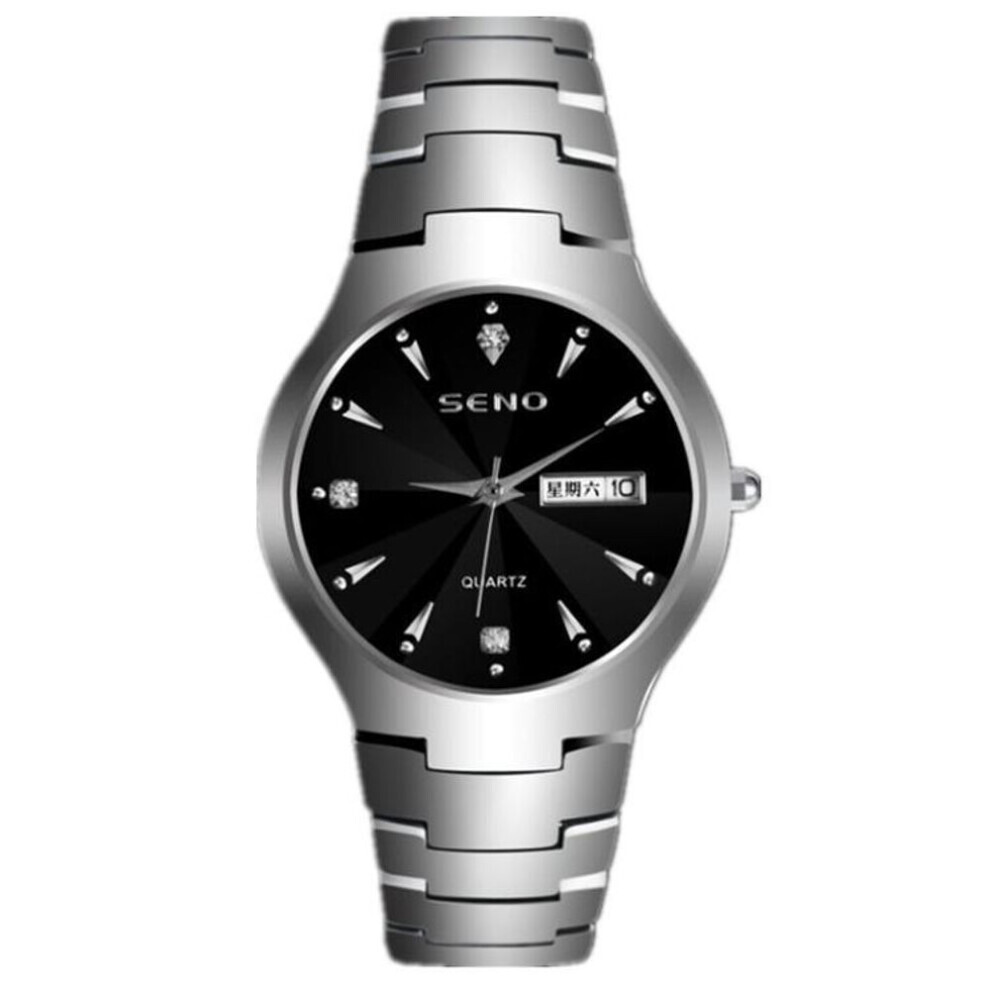 (silver) Men&apos;s Tungsten Steel Fashion Waterproof Quartz Watch Couple Gift