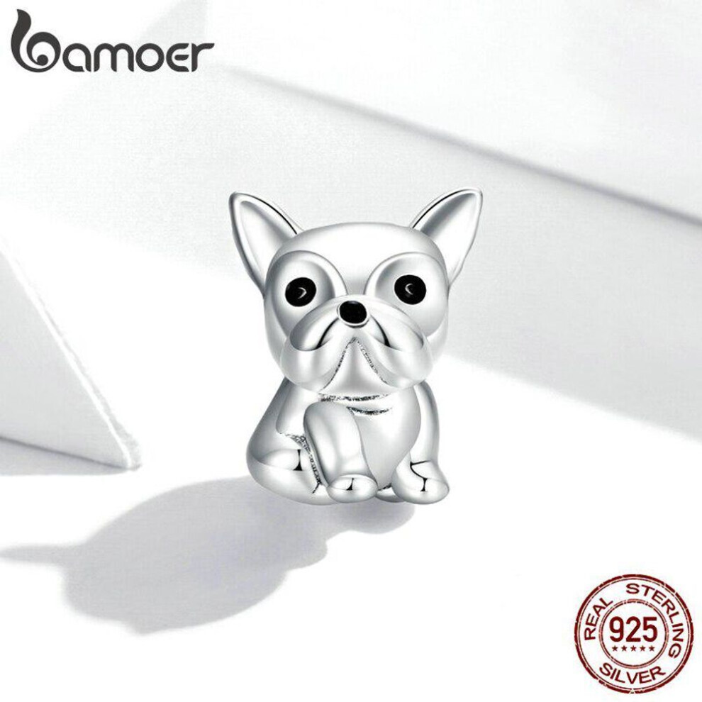 (925 silver) Bamoer Cute Bulldog Metal Beads For Women Jewelry Making Oxidized 925 Sterling Silver Charm Fit Original Silver Bracelet