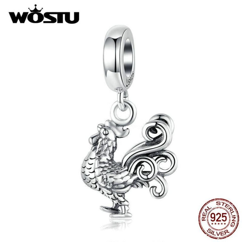 Maxpower (Pendant) Wostu Fashion 925 Sterling Rooster Beads Animal Charms Original Pendant For Women Jewelry Silver