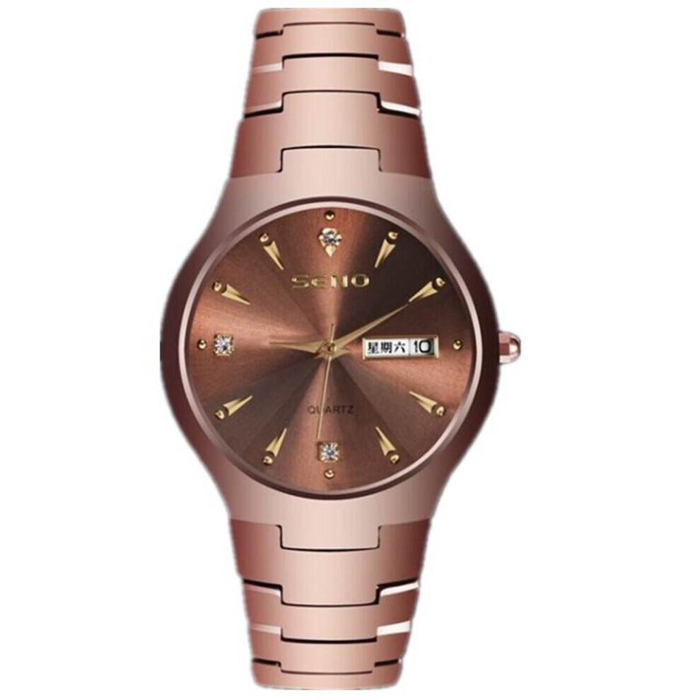 (rose gold) Men&apos;s Tungsten Steel Fashion Waterproof Quartz Watch Couple Gift-image-OPC-PG8JGNM-NEW