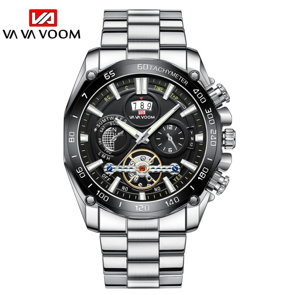 Maxpower (Silver) Va Va Voom Watches Mechanical Automatic Watch Men Tourbillon Sport Clock Casual Business Moon Wrist Watch Men's Mechanical Watches