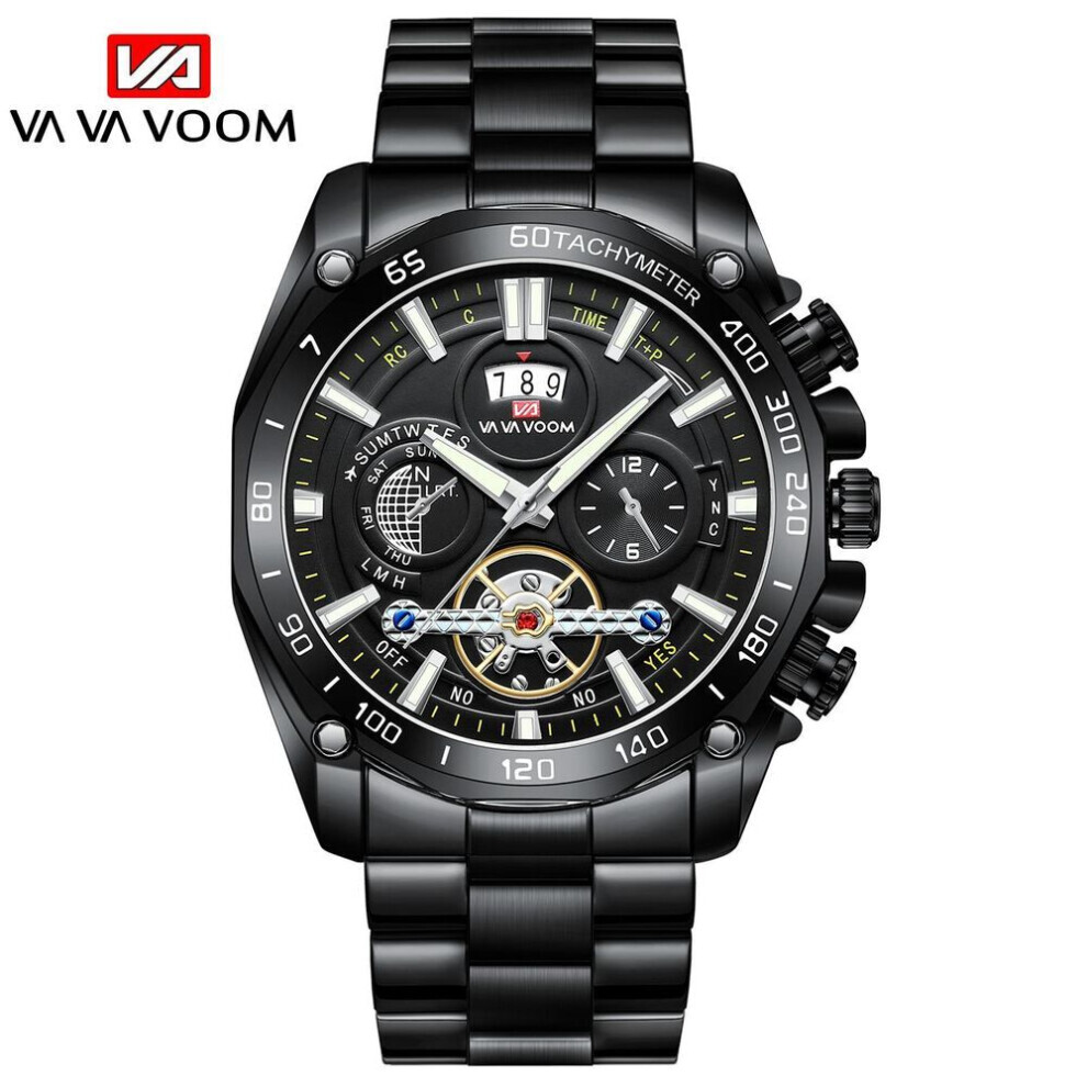 Maxpower (Black) Va Va Voom Watches Mechanical Automatic Watch Men Tourbillon Sport Clock Casual Business Moon Wrist Watch Men's Mechanical Watches