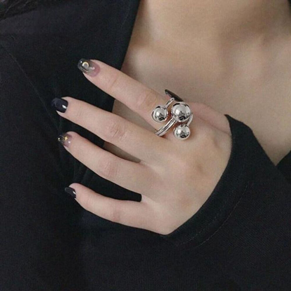 (silver, Resizable) 925 Sterling Silver Round Ball Open Finger Rings For Women Men Trendy Geometric Multilayer Adjustable Rings Jewelry Gifts S-r942