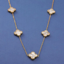 (white, gold) Titanium Steel Colorless Four Leaf Grass Double Sided Fritillaria Five Flower Necklace Female Minority Collar Chain Necklace