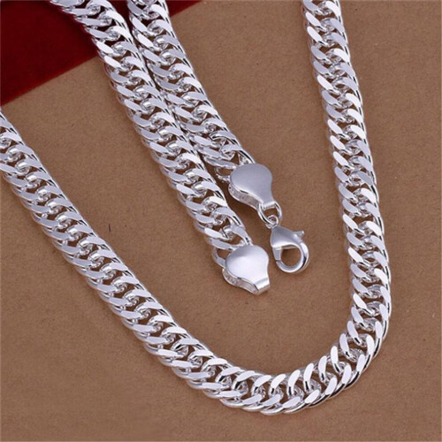 (as the picture, 10MM/60cm) The New 925 Sterling Silver 10mm Chain Necklace For Man Women Solid Wedding Noble Fashion Jewelry Charms Gifts