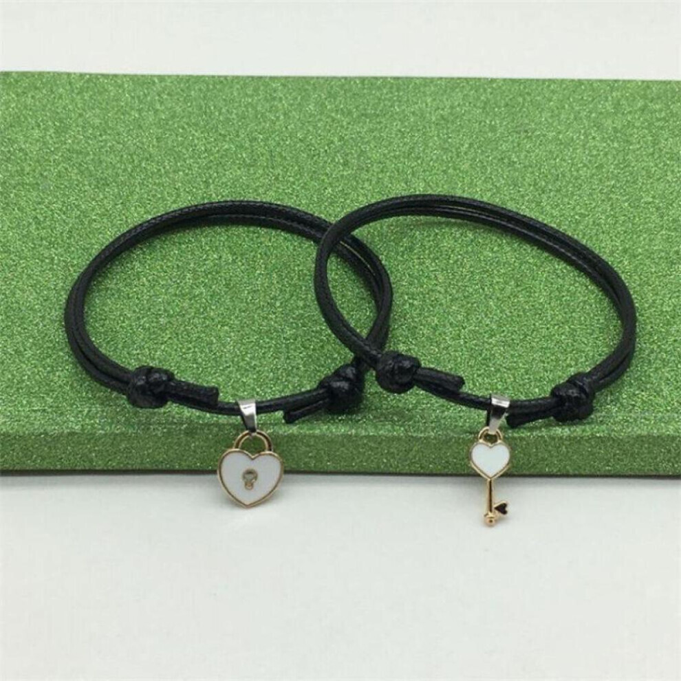 (white) 1 Pair 2019 Jewelry A Simple Couple Bracelet Key Love Lock Bracelet Jewelry Bracelet