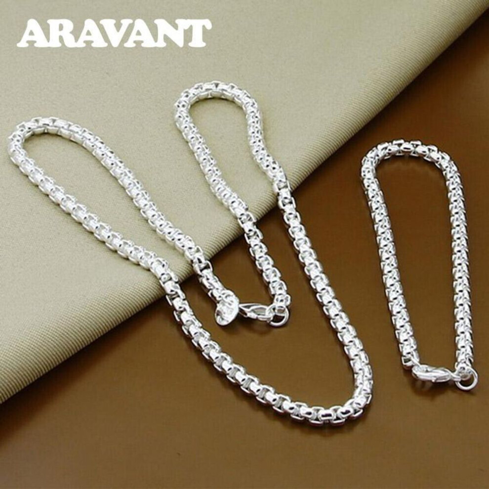 (60cm and 20cm) 925 Silver Jewelry Set 5mm Box Chain Necklace Bracelets For Women Men Christmas Jewelry
