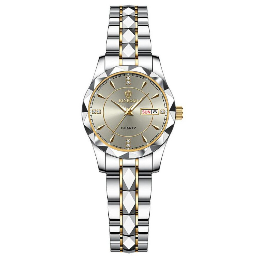 (grey) 2023 New Trendy Business Ladies Watch Fashion Waterproof Luminous Stainless Steel Strap Automatic Date Week For Women-image-OPC-PG8JGWP-NEW