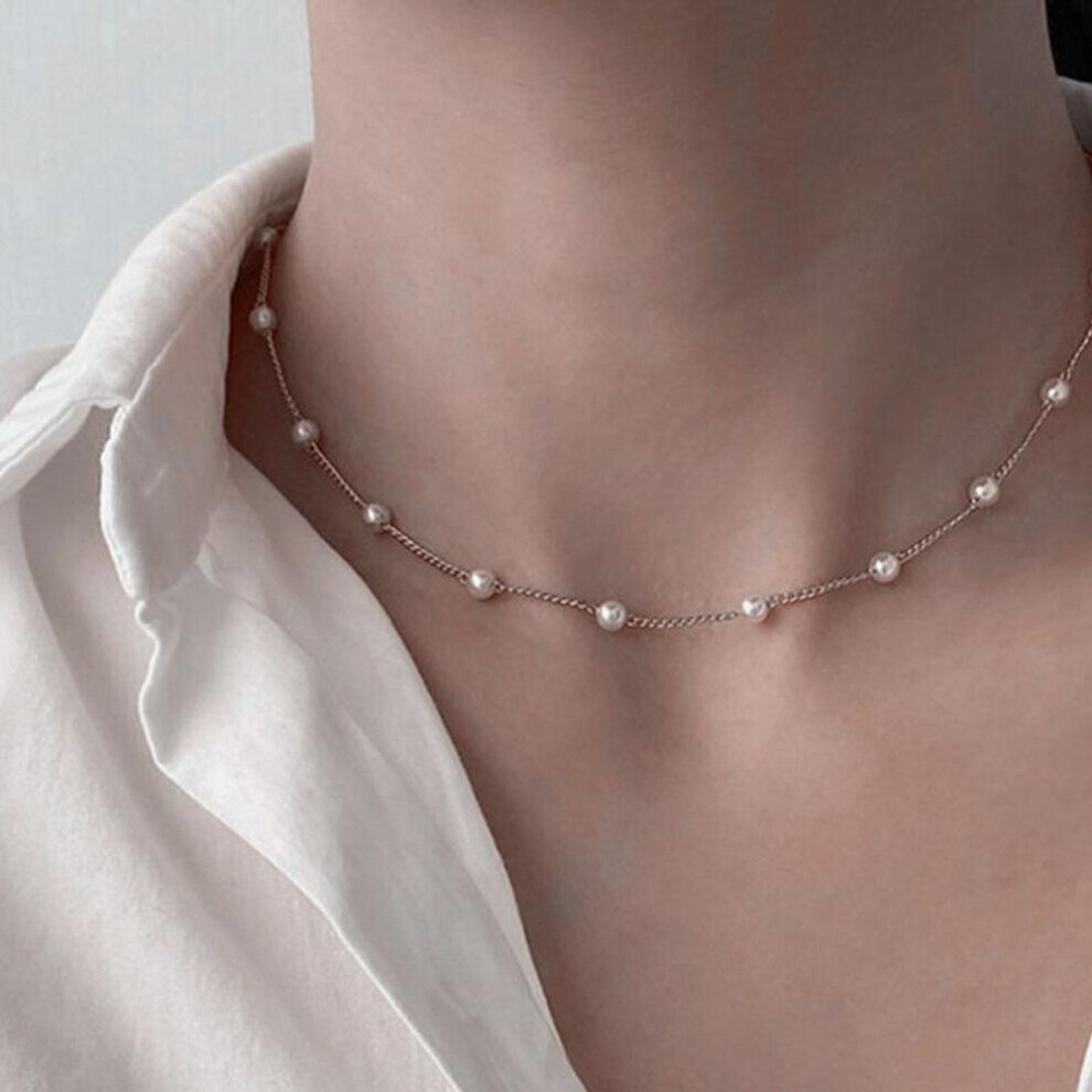 (silver) Pearl Clavicle Chain Necklace Beads Choker Neck Chain Goth Chocker Jewelry On The Neck Pendant Collar Women