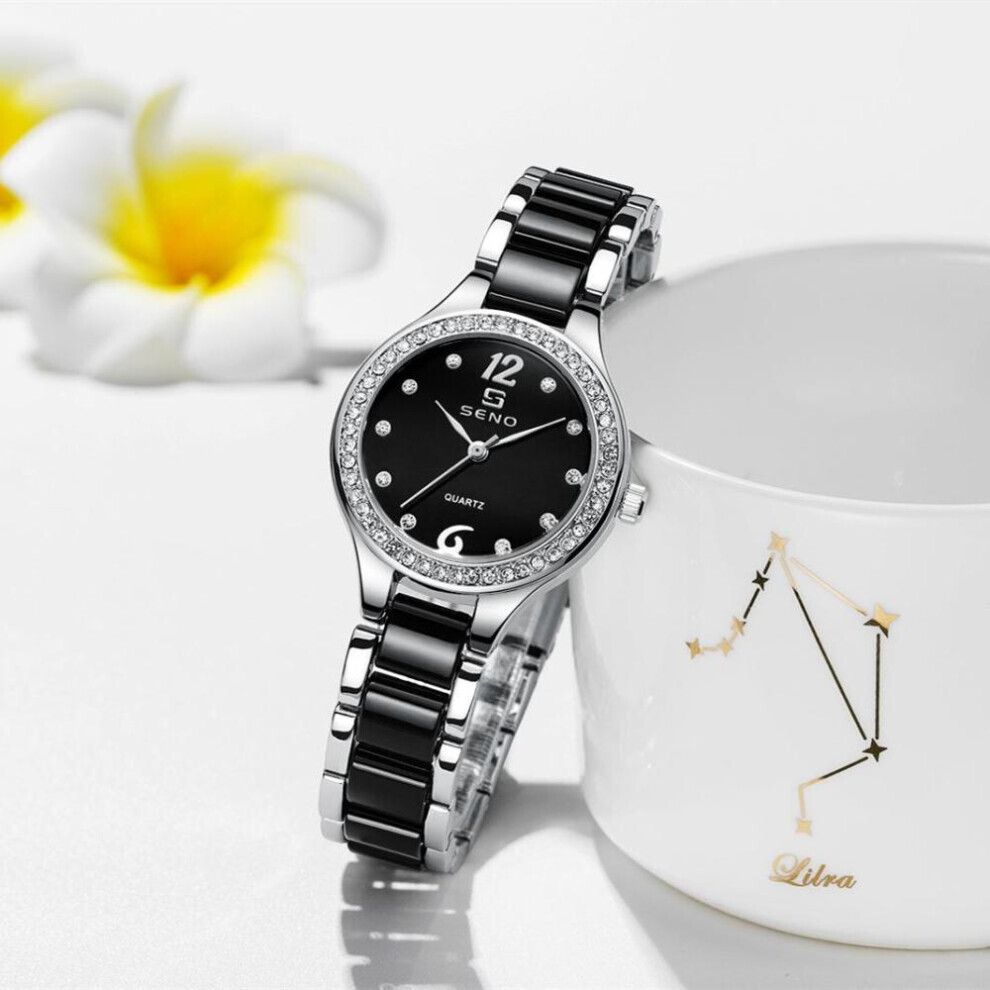 (Black) Inlaid Brick Fashion Women Quartz Watch