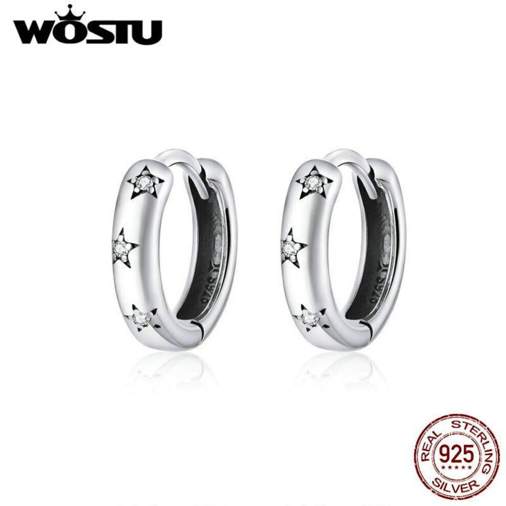 Maxpower (925 ) Wostu 925 Sterling Shiny Star Hoop Earrings Cz Circle Small Earring For Women Fashion Jewelry Silver