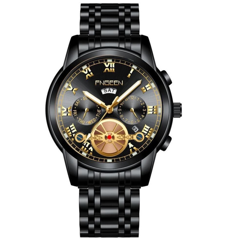 Maxpower (Black,Gold) New Mechanical Style Watch Men's Fashion Men's Quartz Stainless Steel Watch With Waterproof Luminous Calendar Sports Wrist Blue