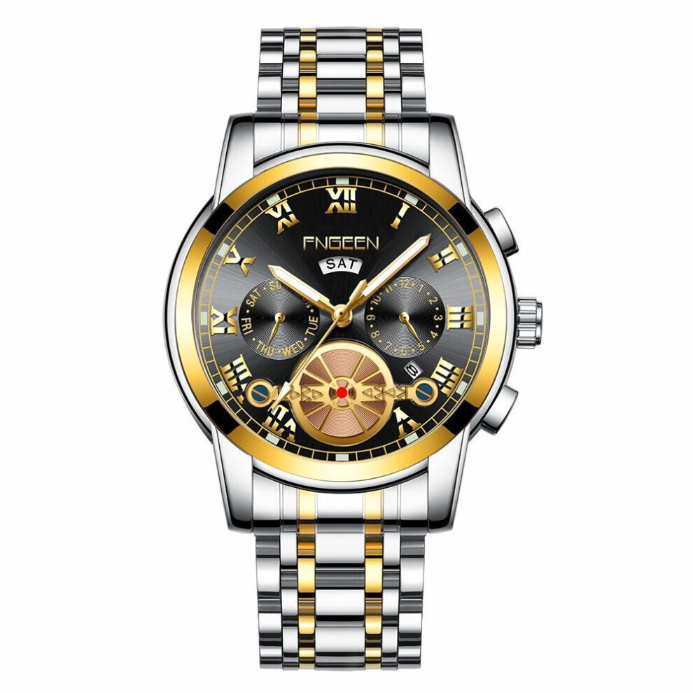Maxpower (Black) New Mechanical Style Watch Men's Fashion Men's Quartz Stainless Steel Watch With Waterproof Luminous Calendar Blue Sports Wristwatch Blue,Black