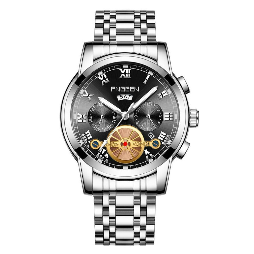 Maxpower (Silver,Black) New Mechanical Style Watch Men's Fashion Men's Quartz Stainless Steel Watch With Waterproof Luminous Calendar Sports Wri Blue