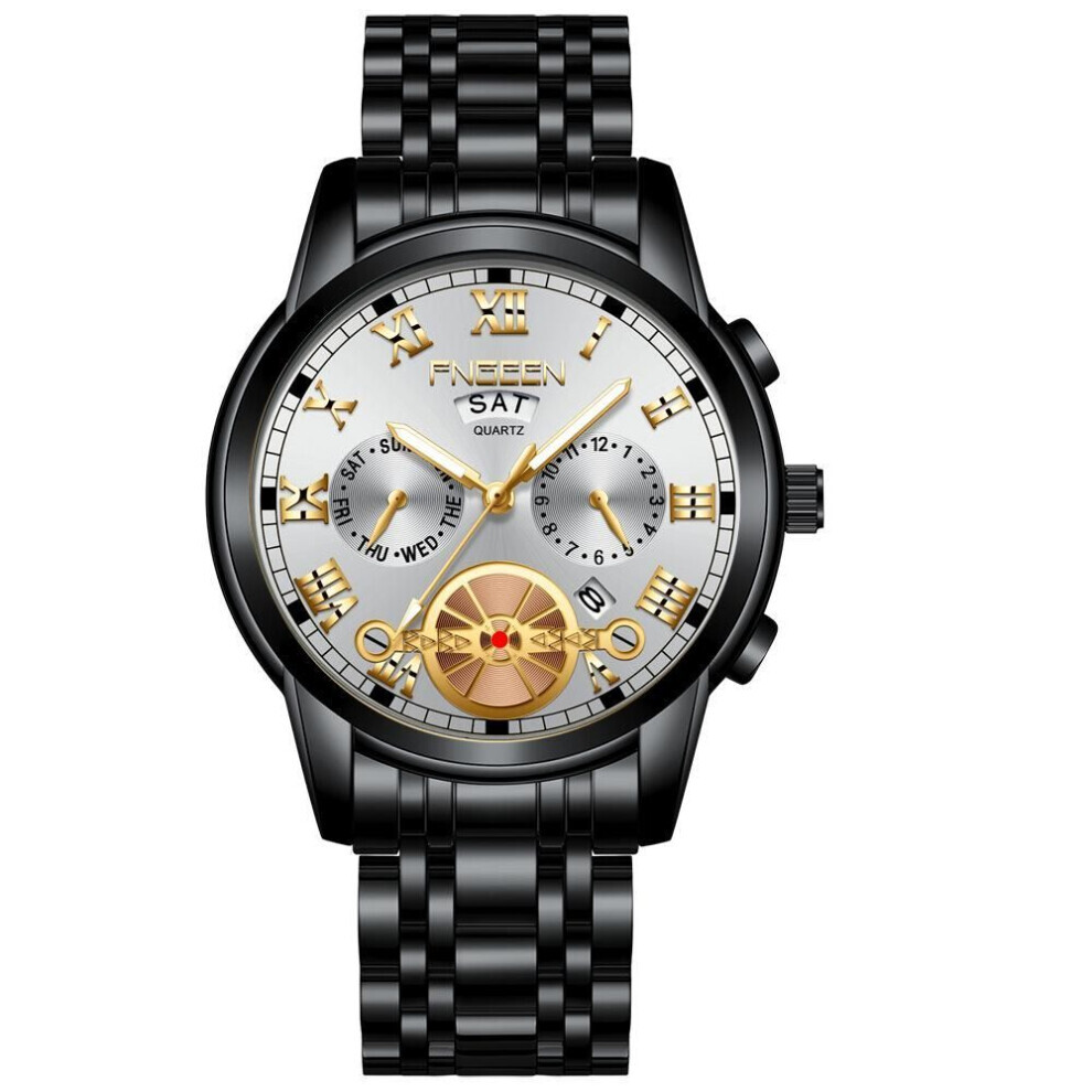 Maxpower (Black,White) New Mechanical Style Watch Men's Fashion Men's Quartz Stainless Steel Watch With Waterproof Luminous Calendar Sports Wris Blue
