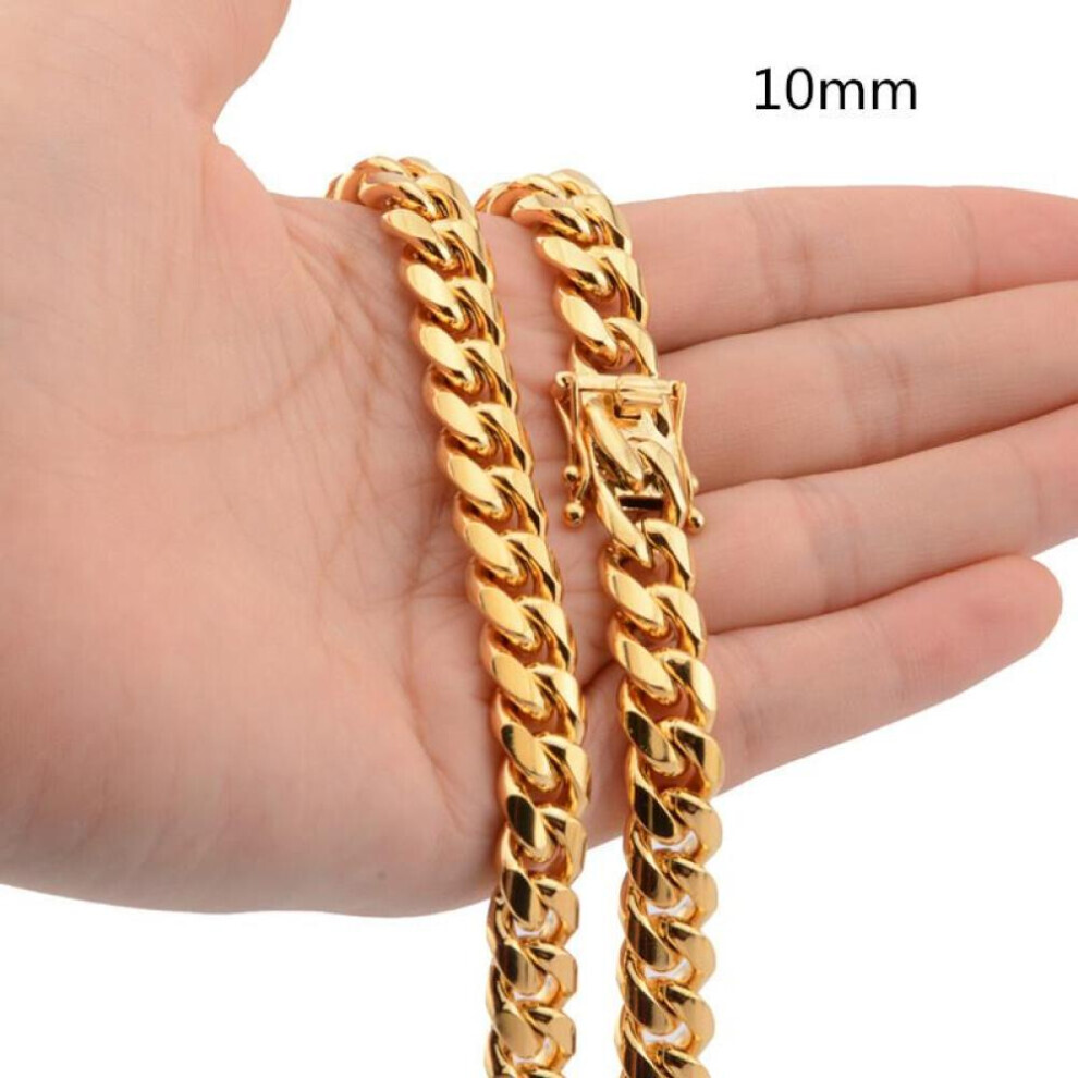(gold, 10mm-40cm) Stainless Steel Curb Cuban Chain Necklace 40cm-75cm For Men Men Jewelry Casting Lock 8mm-18mm