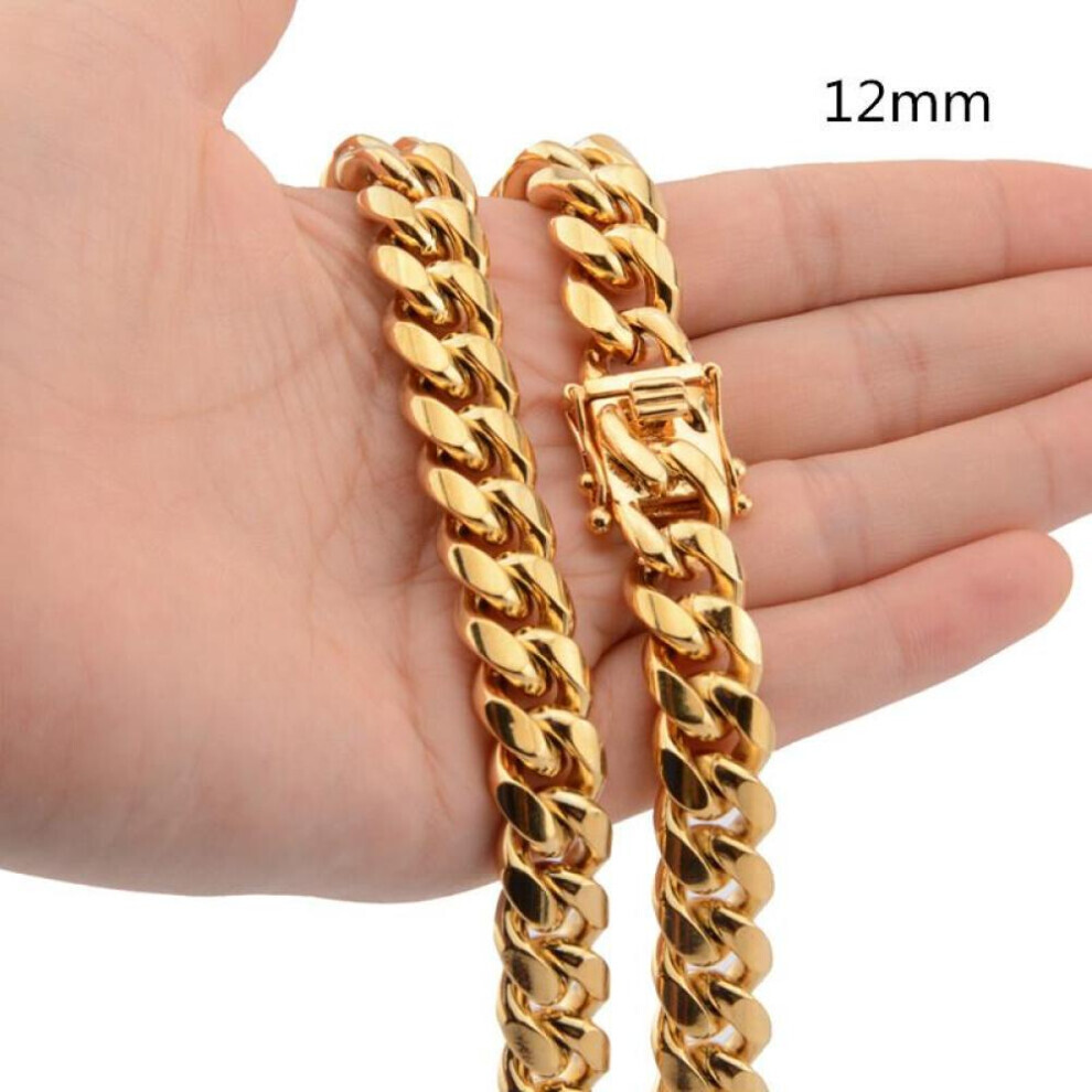 (gold, 12mm-50cm) Stainless Steel Curb Cuban Chain Necklace 40cm-75cm For Men Men Jewelry Casting Lock 8mm-18mm